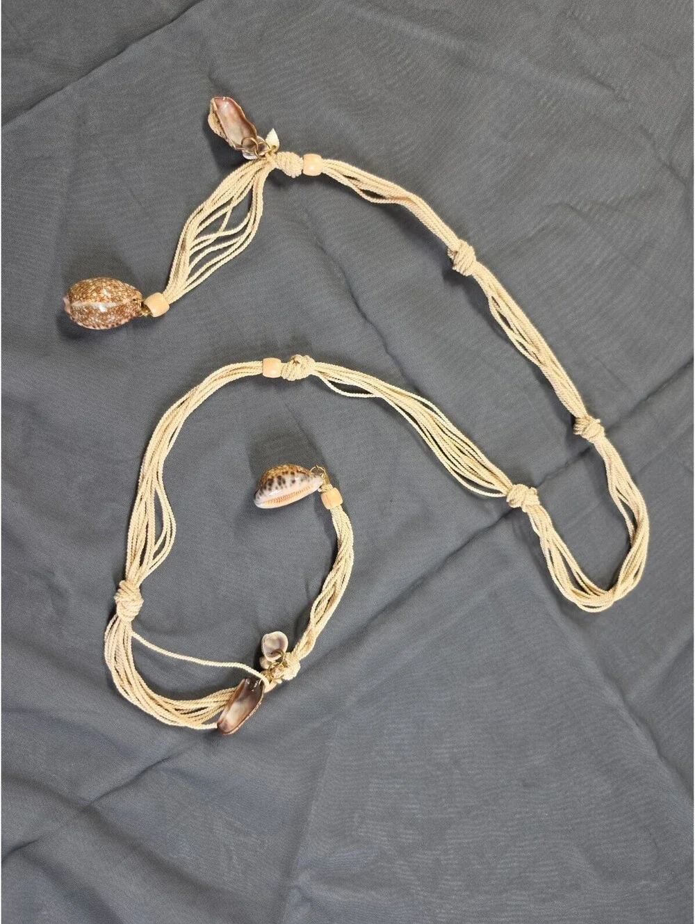 Vintage 70s Cowrie Shell Belt Boho Festival Hippie Knotted Cord Wrap Sash